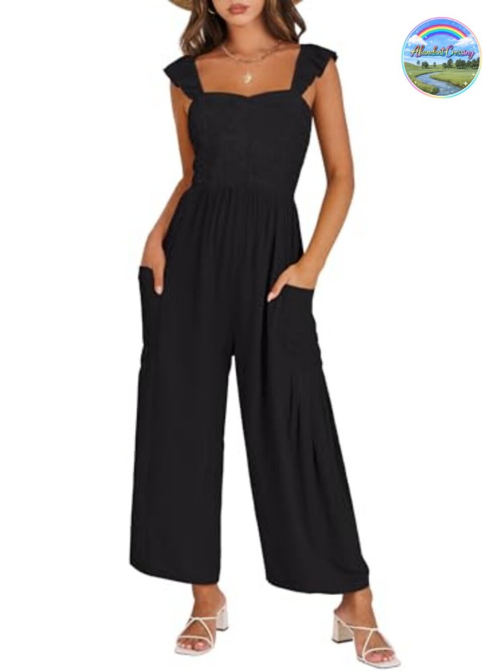 Smocked Sleeveless Wide Leg Jumpsuit Loose Fit Midi One Piece